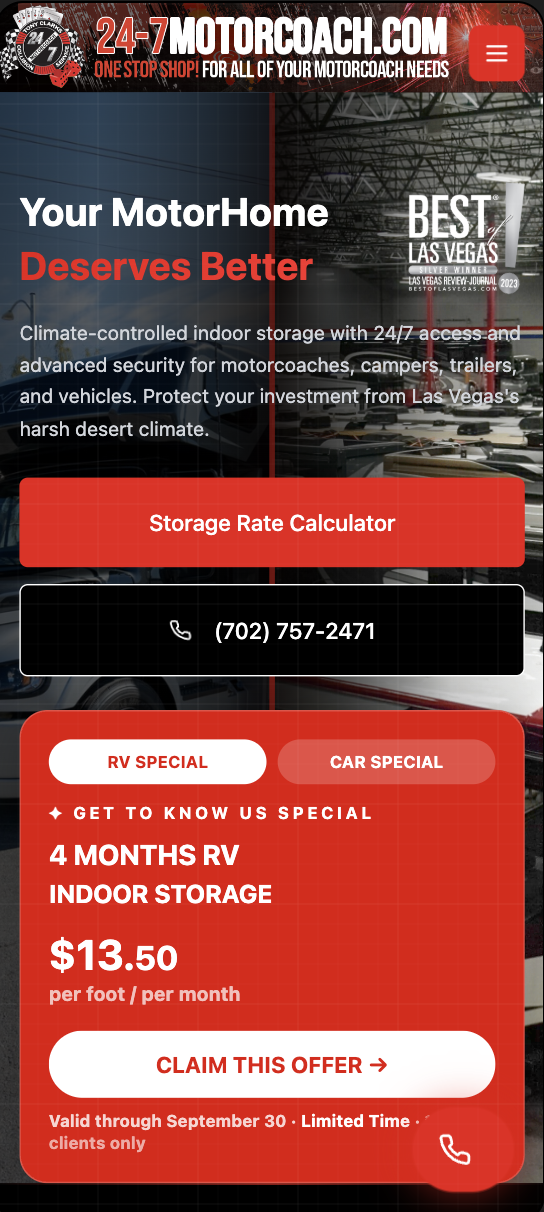 24-7 Indoor Storage website preview.