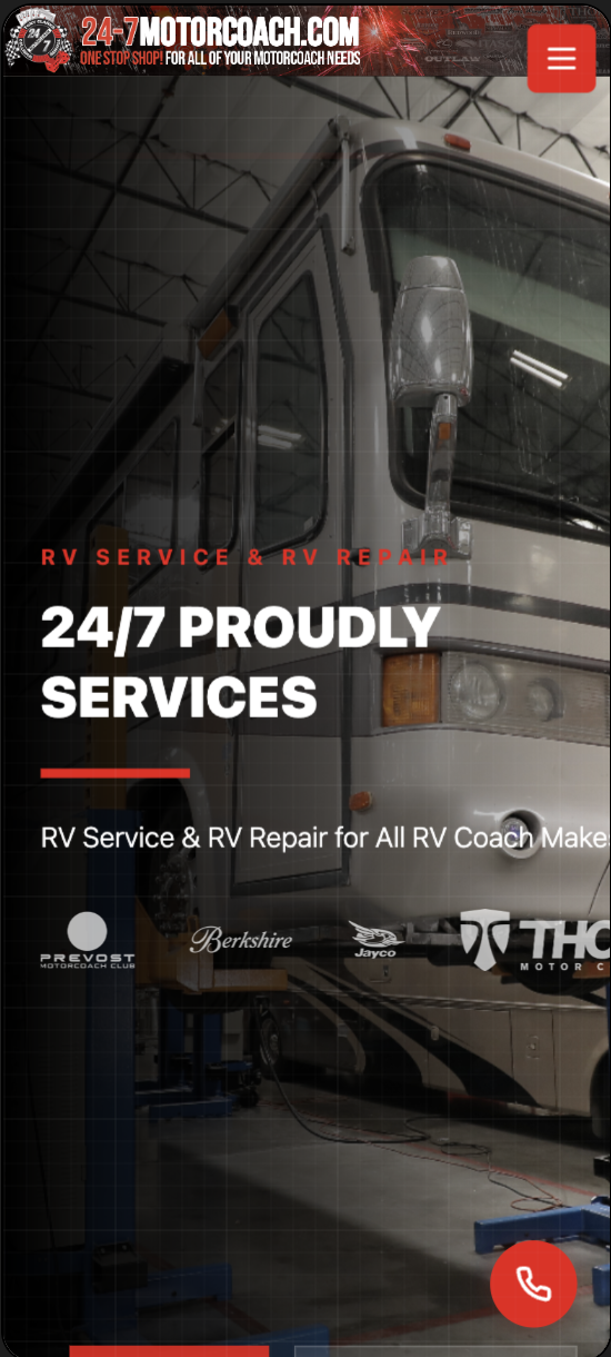 24-7 Motorcoach Service Center website preview.